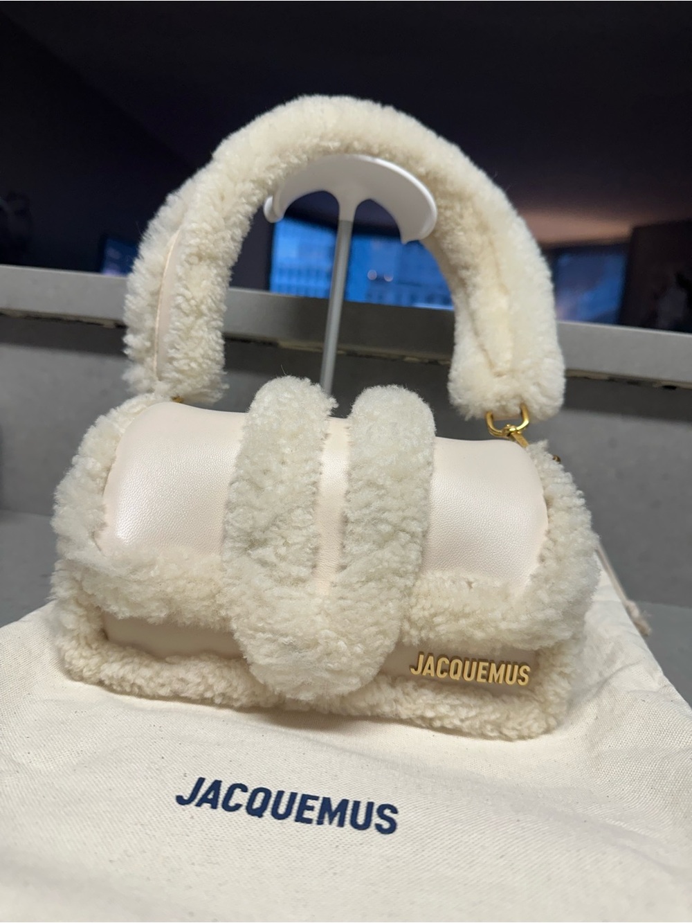Jacquemus Cream Shearling Le Bambin Mini Bag